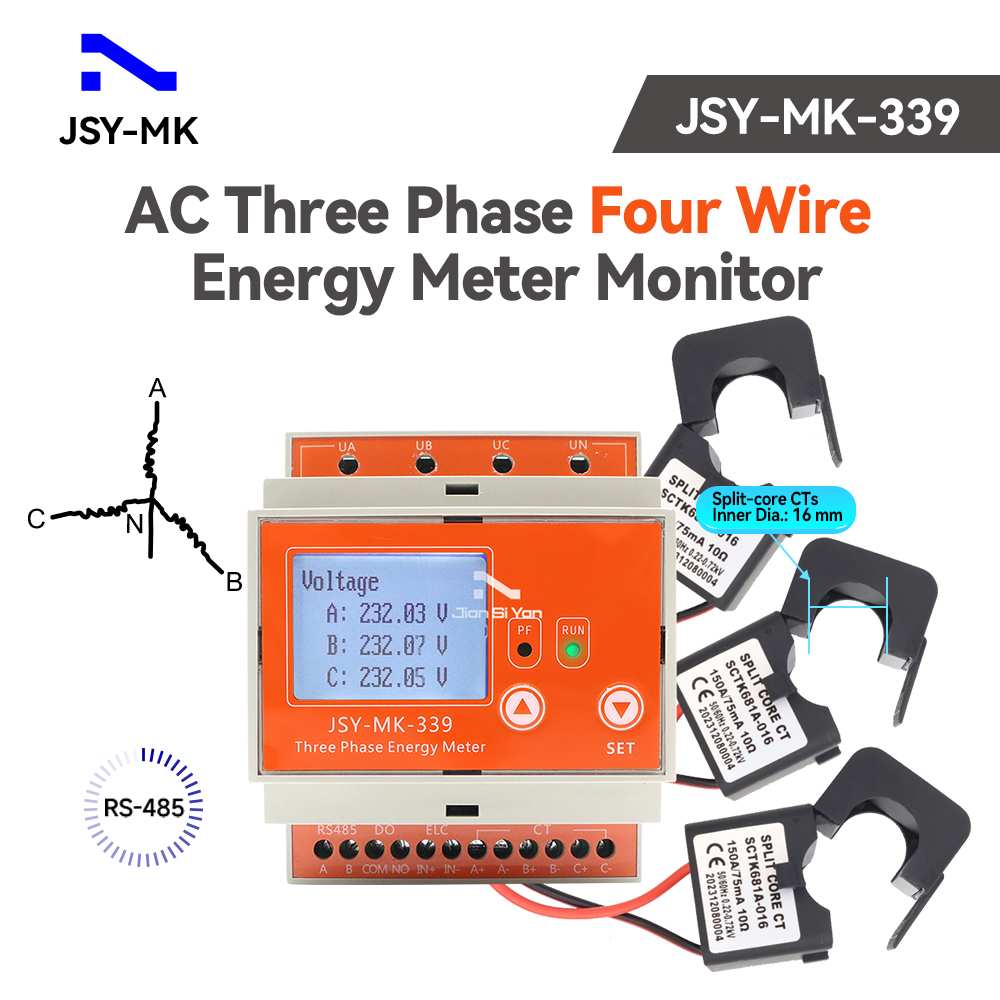 Energy Meter Bidirectional - เครื่องวัดพลังงานอัจฉริยะ JSY-MK-339 RS485 แบบสองทิศทาง 150A AC