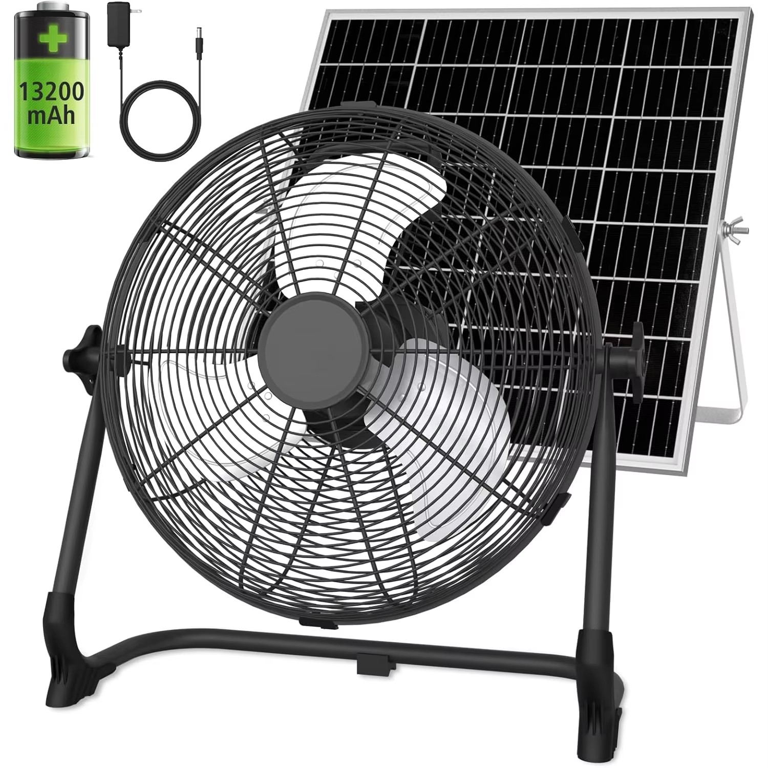 Renewable Energy Fan - พัดลมพกพาพลังงานแสงอาทิตย์ขนาด 12 นิ้ว ชาร์จไฟได้ ใช้ในบ้าน โรงรถ